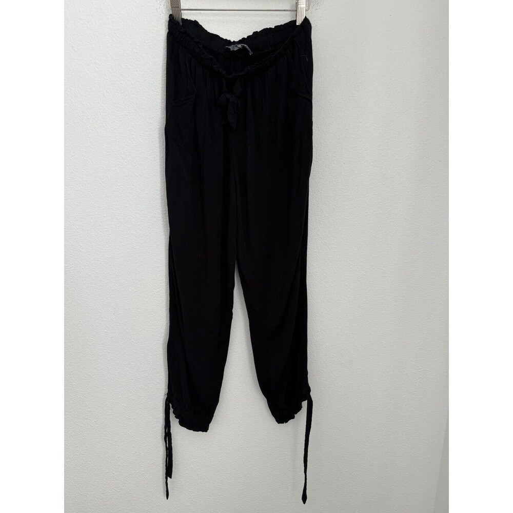 LULU’S Black Tie-Hem Pull-On Jogger Pants women’s size M Rayon Summer